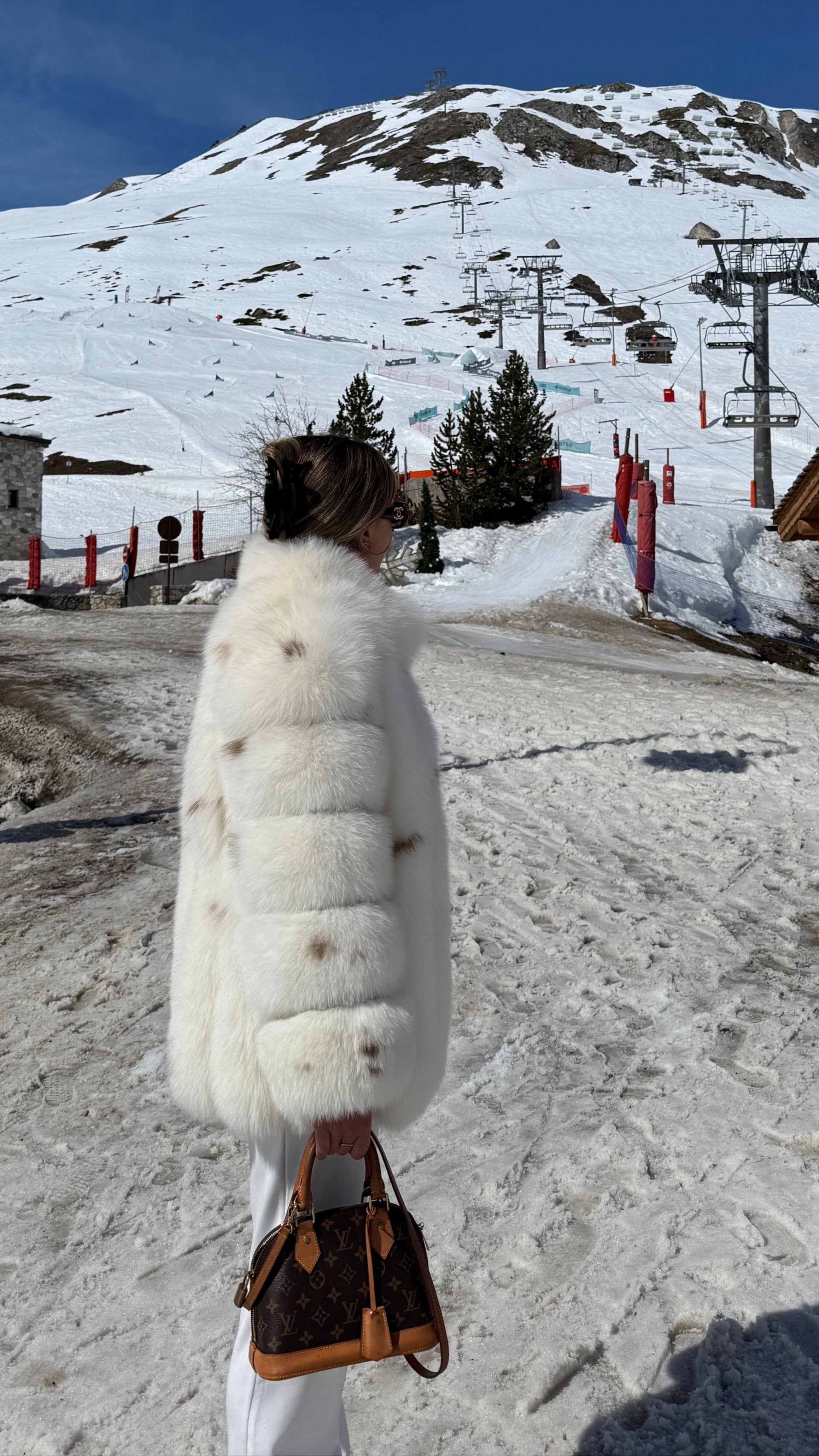 Straight Rows Long Collar Coat - Ivory Mink