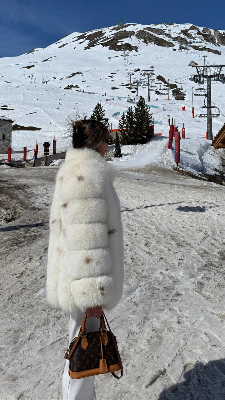 Straight Rows Long Collar Coat - Ivory Mink