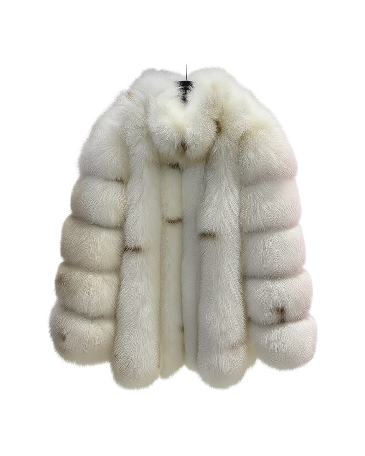 Straight Rows Long Collar Coat - Ivory Mink